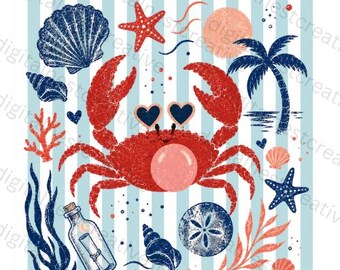Crab Blowing Bubble PNG | Beach Sublimation Design |  Coastal Nautical Shirt Design | Beach Vibes |   Digital Download
