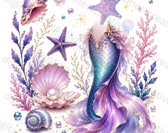 Mermaid png | popular girly vacation design  | Mermaid Clipart for Girls Birthday Shirts and Summer Beach Outfits | Digital Download