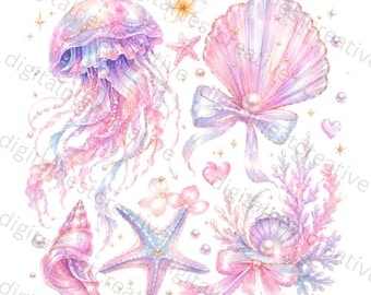 Floral Coquette Seashell PNG |  Beach Vibes Design l Boho Summer Png  | Preppy Coastal Png | Starfish Png |   Digital Download