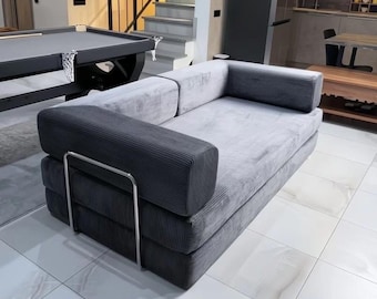 Konvertibel Teddy-bäddsoffa – Grå manchestermodulsoffa