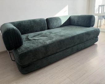 Modular Floor Sofa Bed – Deep Green Upholstered Couch