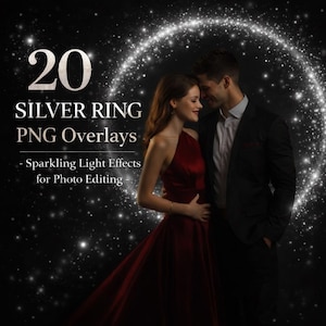 20 Silver Ring PNG Overlays – Sparkling Light Effects for Photo Editing