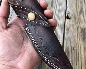 Bainha de couro artesanal para faca | Estojo rústico marrom para cinto, suporte costurado à mão