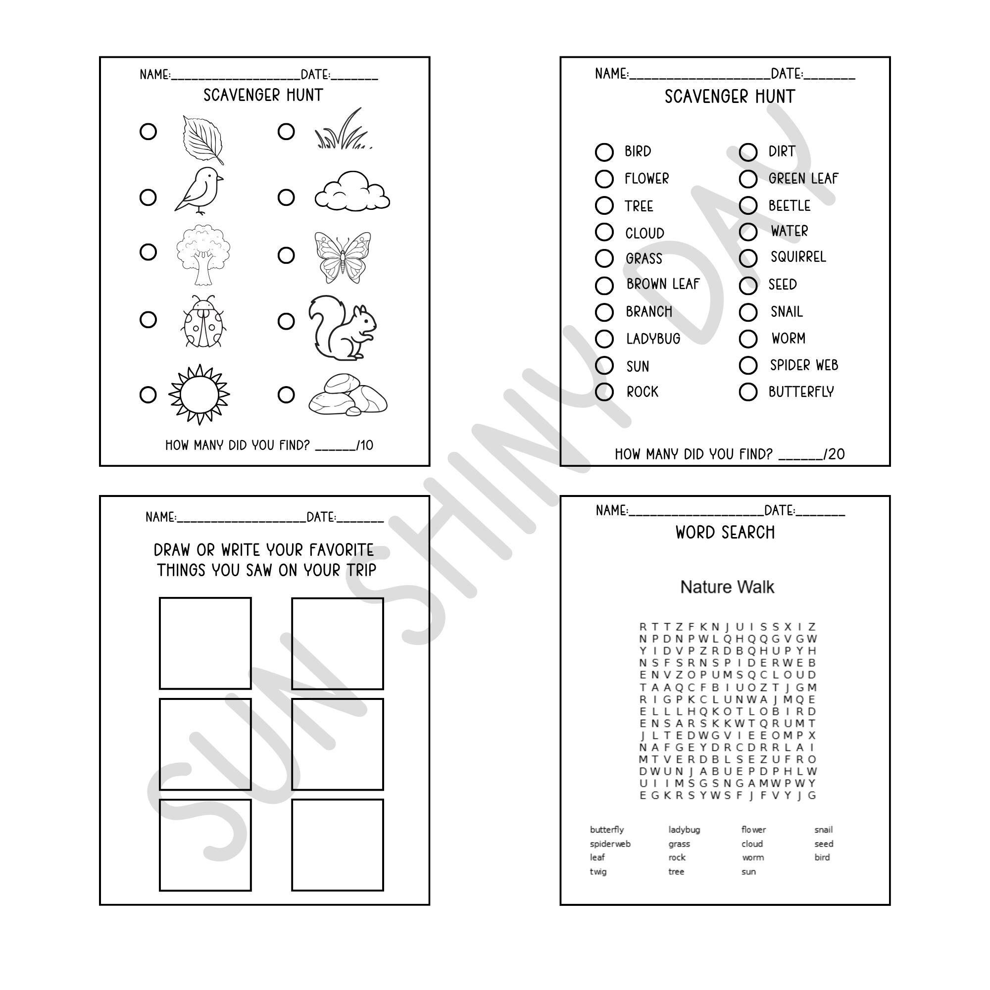Nature Walk Field Trip Activity Pack | Scavenger Hunt, Maze, Coloring ...