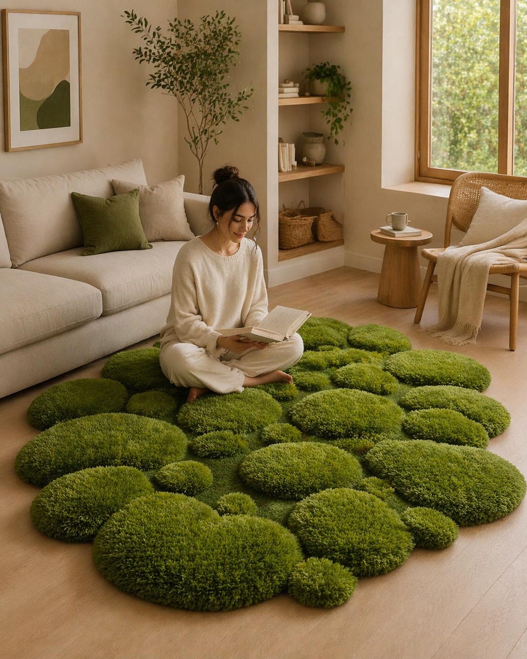 Hand Tufted Moss Rug | Irregular Shape, 3D High-low Pile Carpet - Etsy