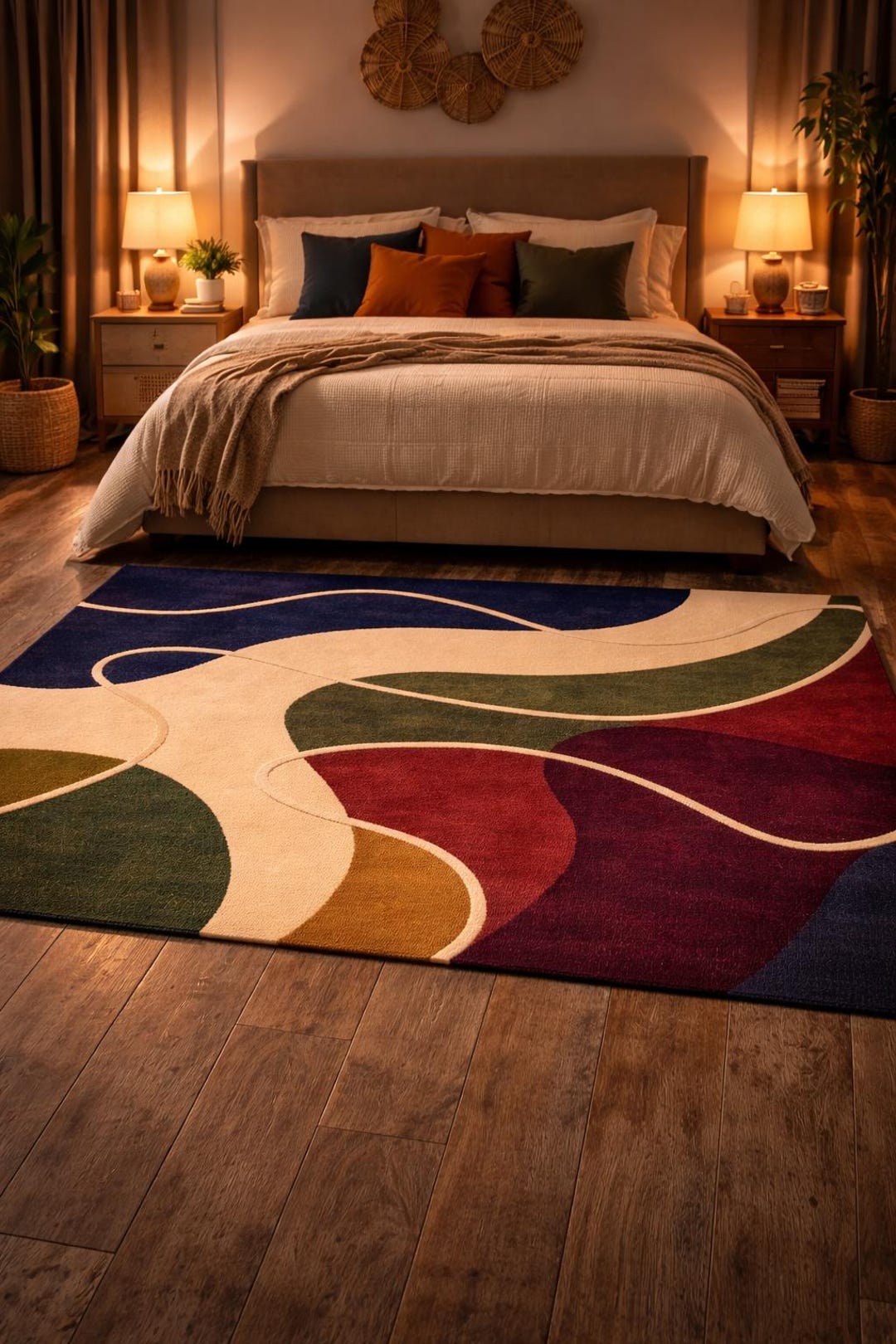 Abstract Tufted Rug, Modern Deep Color Area Rug, Luxury Bedroom Wavy ...