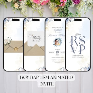 Digital Boy Baptism Invitation - Editable Canva Template - Video invite for Boy Communion or Christening - Electronic and Evite template