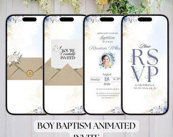 Digital Boy Baptism Invitation - Editable Canva Template - Video invite for Boy Communion or Christening - Electronic and Evite template