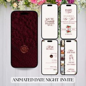 Date Night Invitation - Editable Couple Night Out Invite - Digital Proposal Dinner Video -Animated Romantic Dinner Evite - Red Anniversary