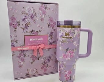 Vaso térmico floral premium de 1,2 litros con asa y pajita / Taza de viaje a prueba de fugas / Para bebidas calientes