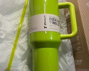 Bright Green Stanley Quencher Tumbler 40oz with Straw, Insulated Mug