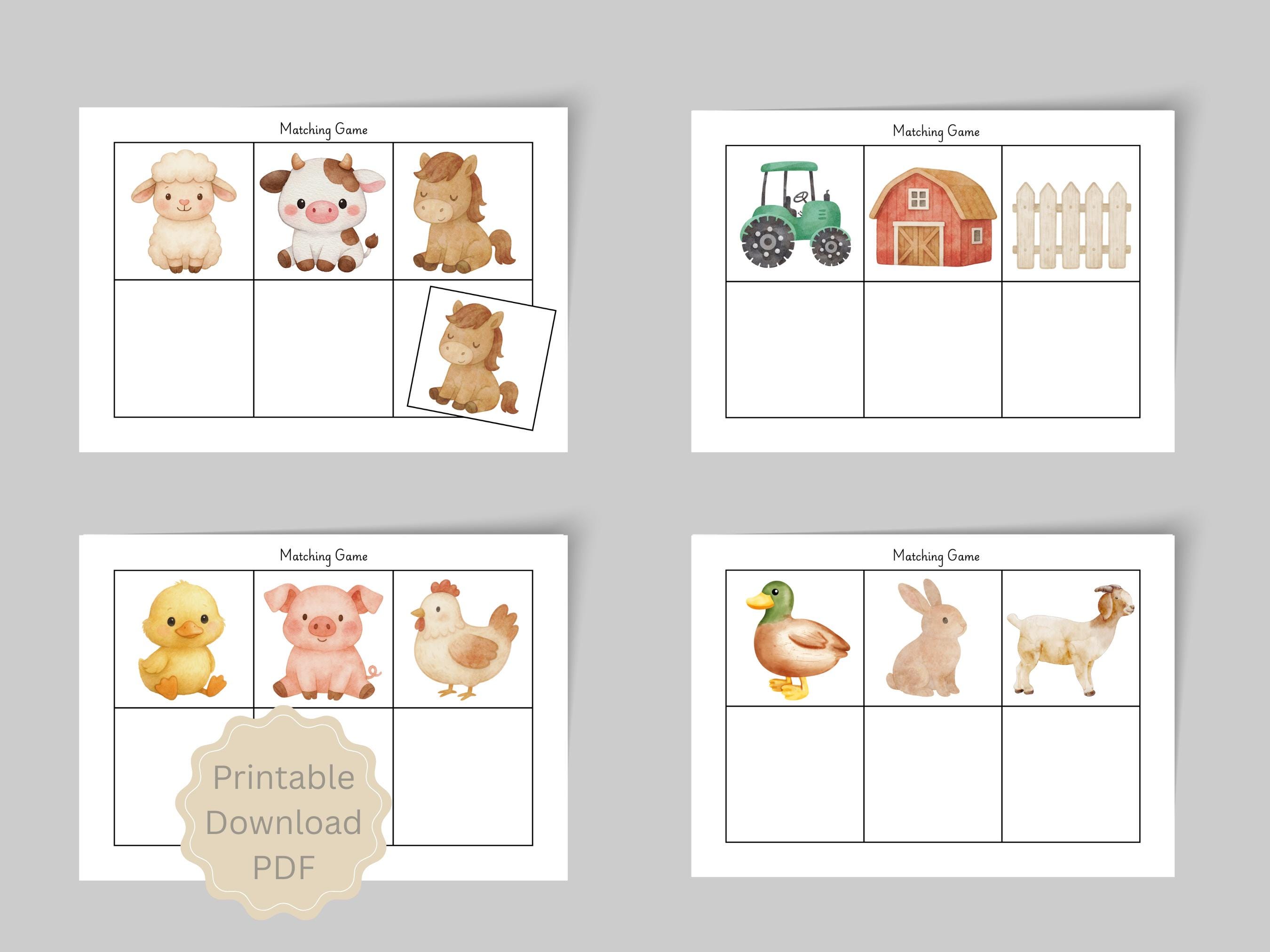 Farm Animals Game | Matching Activity | Preschool Printable | Digital ...