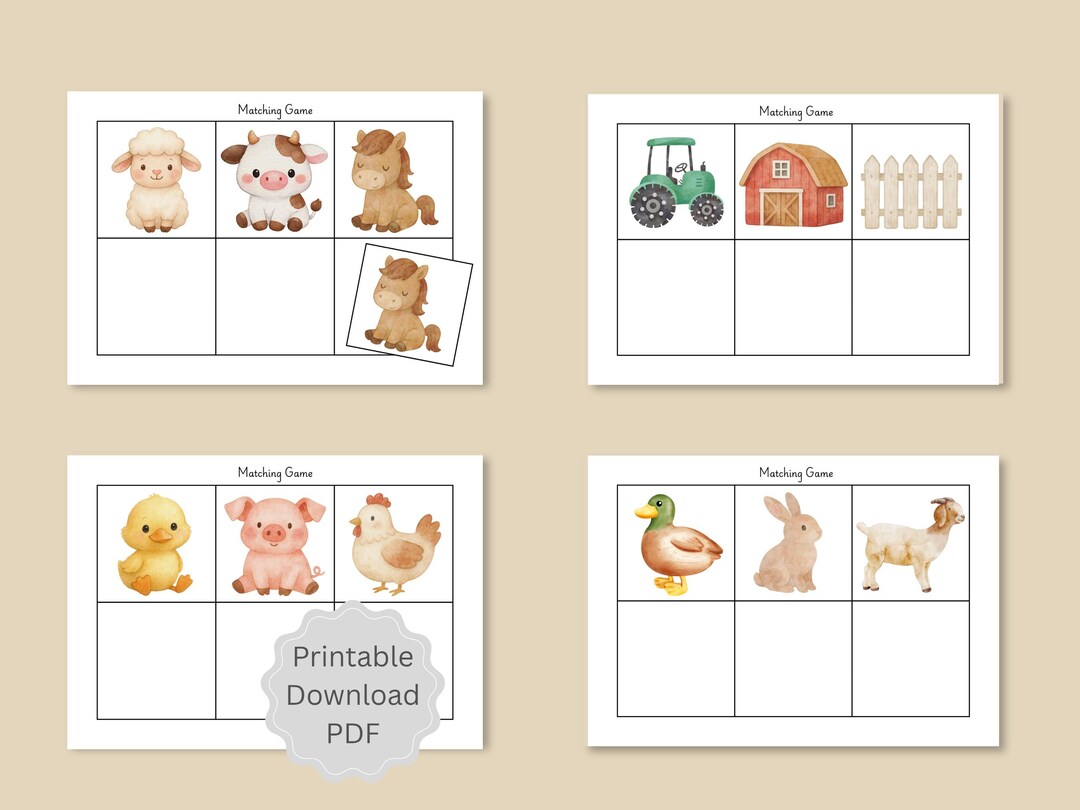 Farm Animals Game | Matching Activity | Preschool Printable | Digital ...