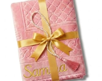 Personalized Prayer Rug Gift Set, Custom Name, Muslim Wedding Gift