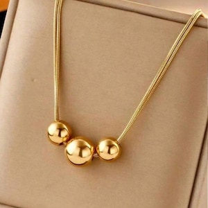 1pc Gold Stainless Steel Ball Pendant Necklace
