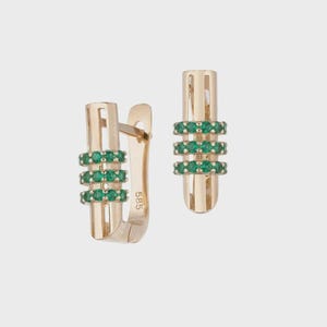 Boucles d'oreilles en or massif 14 carats, rubis rectangulaires, clous d'oreilles taille émeraude, style Art déco