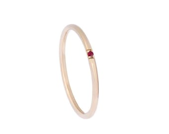 14K Solid Gold Solitaire Ruby Ring