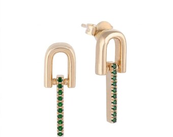 14金無垢エメラルドドロップピアス