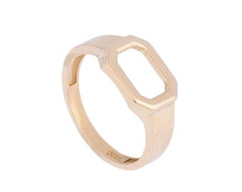 Anillo octogonal liso / Oro amarillo macizo de 14 quilates, delicada banda geométrica