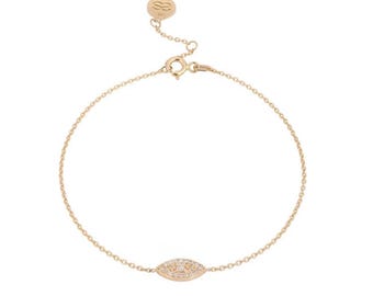 Bracelet en or massif 14 carats serti de diamants œil