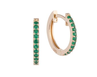 14金無垢のエメラルドフープピアス