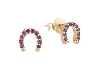 14k Solid Gold Ruby U Earrings