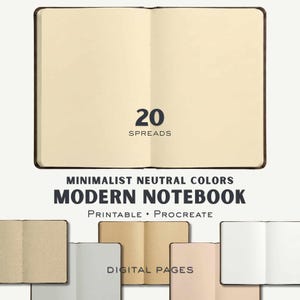 Minimalist Neutral Digital Notebook Pages – Junk Journal Kit, Procreate Backgrounds (20 Spreads)