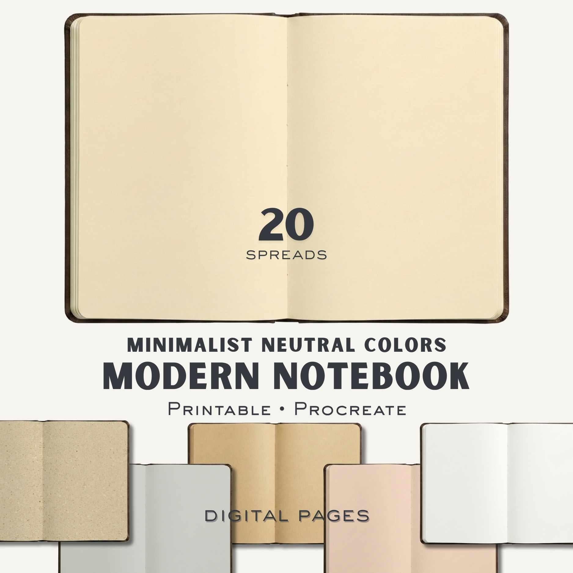 Minimalist Neutral Digital Notebook Pages – Junk Journal Kit, Procreate Backgrounds (20 Spreads ...