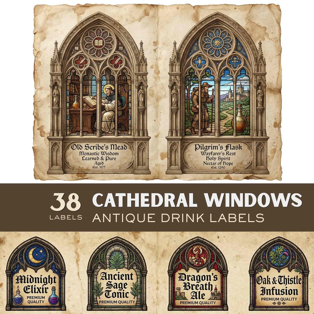 Goth Labels Gothic Stained Glass Windows – Printable Apothecary Labels – Vintage ...