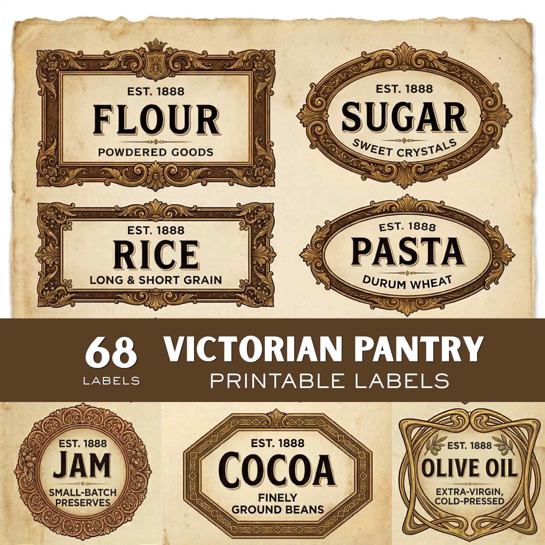 Victorian Pantry Labels – Printable Vintage Kitchen Storage & Farmhouse ...