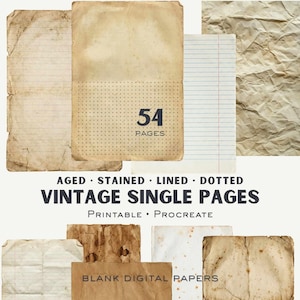 Kit per junk journal vintage a pagina singola – Carte invecchiate, a righe e dall'aspetto usurato (download digitale)