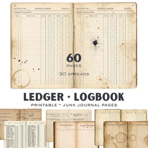 Pagine di registro vintage • Quaderno di contabilità • Carte digitali • Kit per junk journal • Registro di bordo
