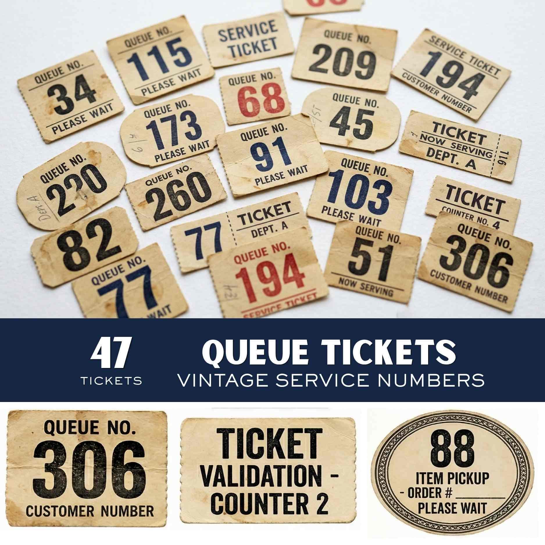 Vintage Ticket Ephemera Printable – Service Number, Queue Tickets ...
