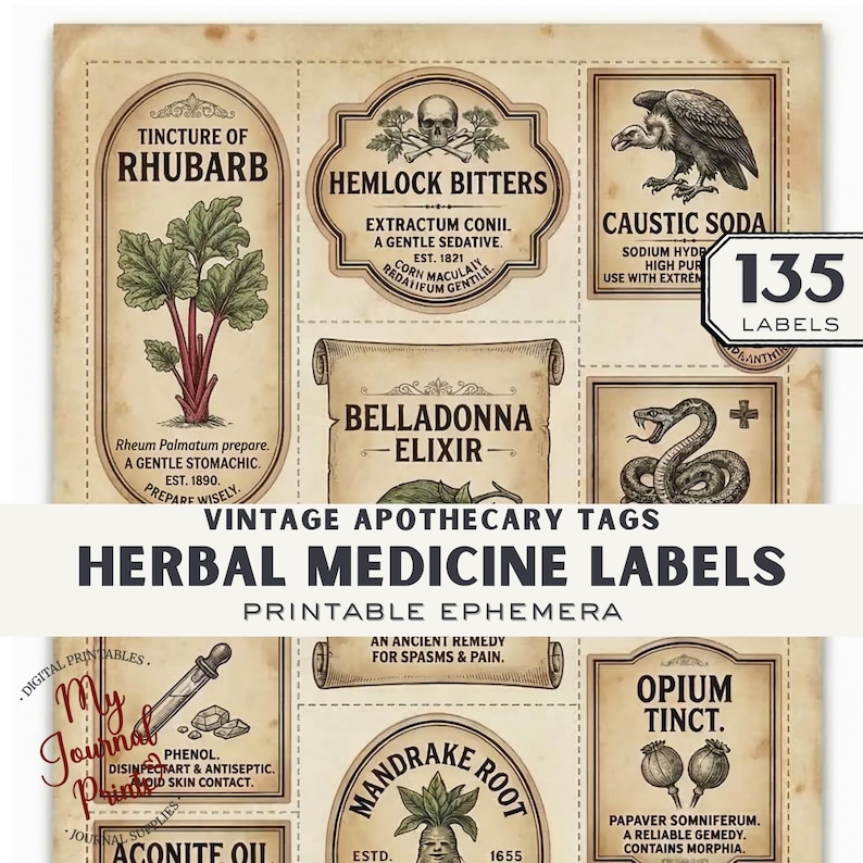 Vintage Apothecary Labels – Printable Junk Journal Kit, Medicine Tags ...