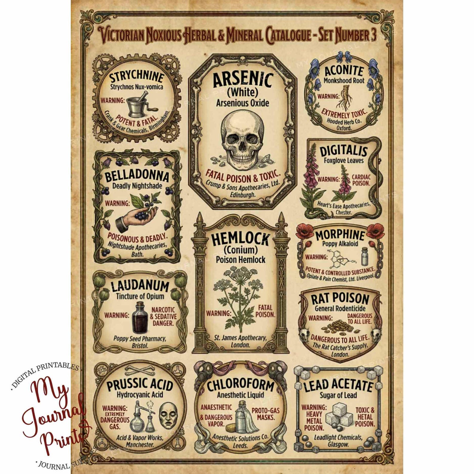 Vintage Poison Labels – Printable Apothecary Labels, Junk Journal Kit ...