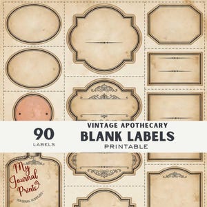 Etiquetas vintage en blanco - Etiquetas de boticario - Kit de efímeros para scrapbooking (Descarga digital)