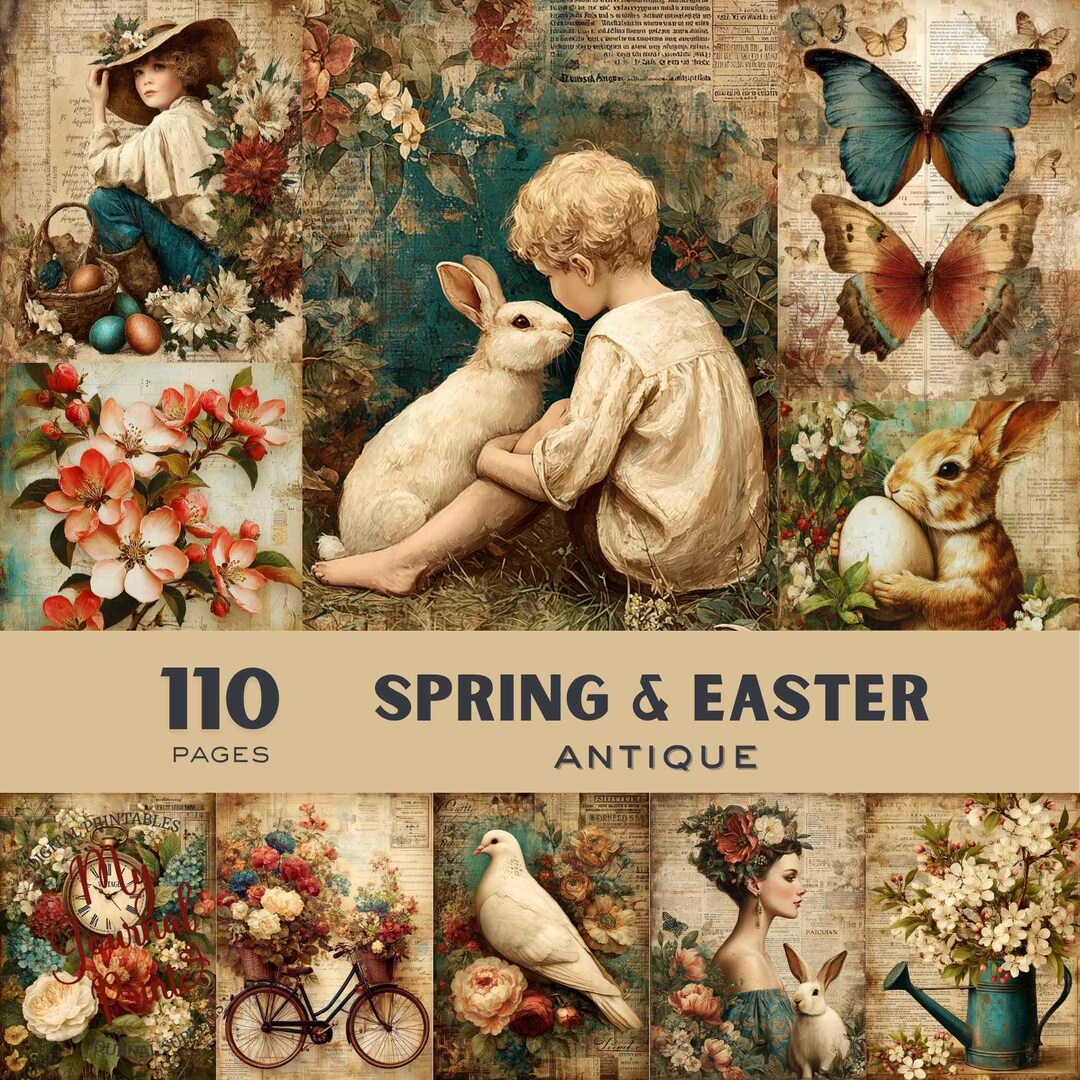 Antique Spring & Easter Junk Journal Pages – Vintage Scrapbook Digital ...