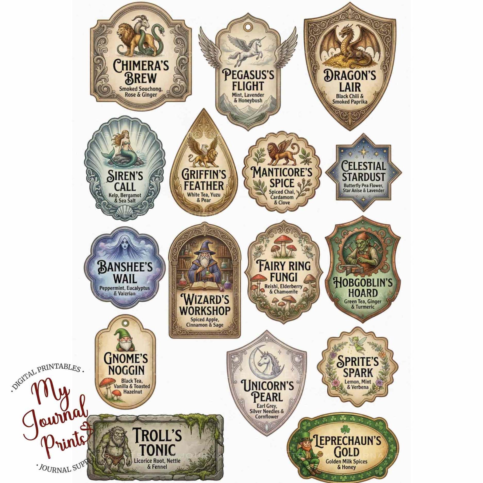 Whimsy Labels Whimsical Vintage Tea Labels – Printable Apothecary Label Set - Etsy