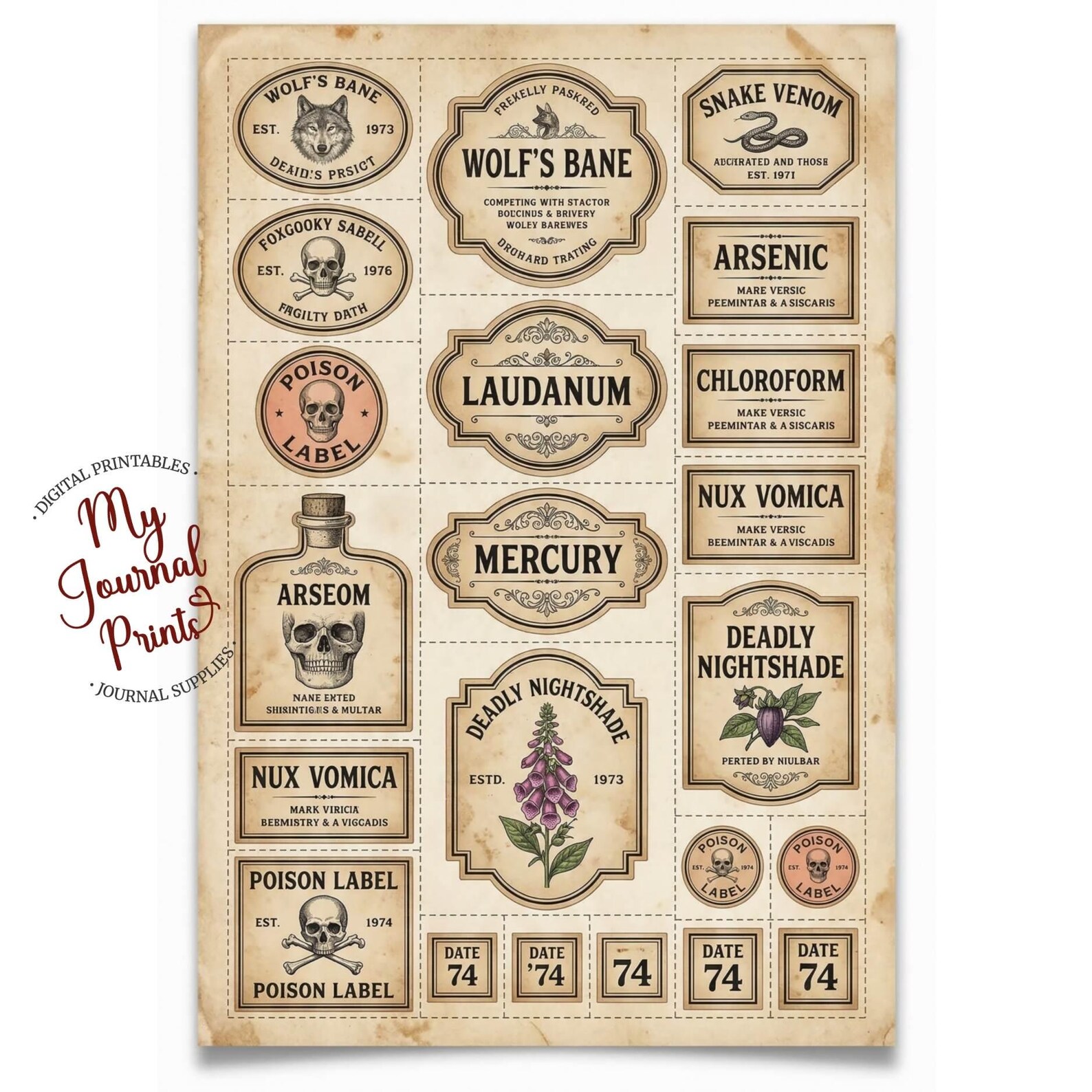 Vintage Apothecary Labels – Printable Junk Journal Kit, Medicine Tags ...