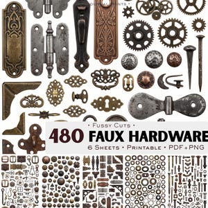 Faux Hardware Fussy Cuts Junk Journal Kit • 480+ Vintage Metal Rivets, Bolts, Eyelets, Corners • Printable Ephemera • PDF + PNG
