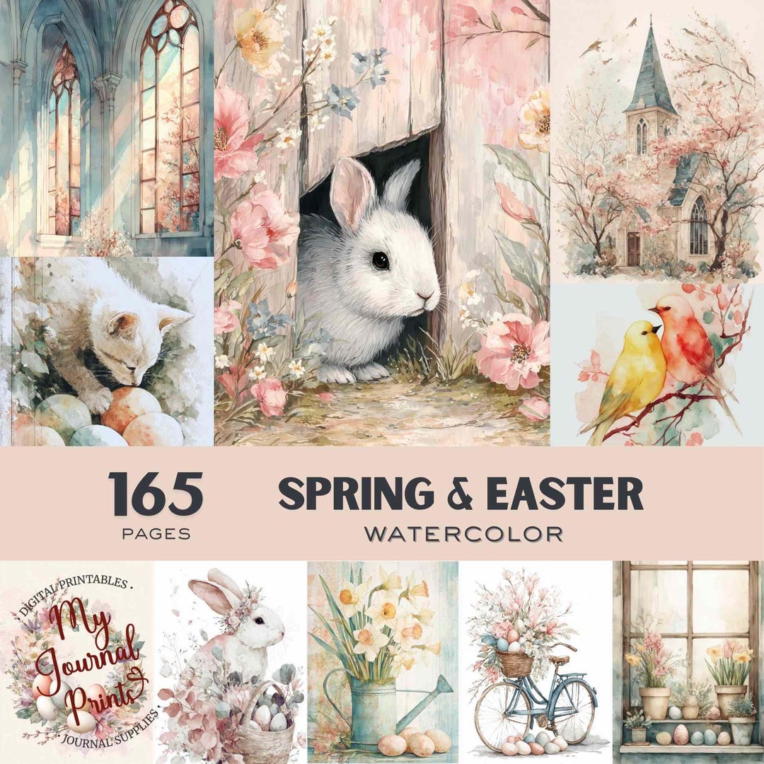 Watercolor Spring Junk Journal Pages – Shabby Chic Scrapbook, Easter ...