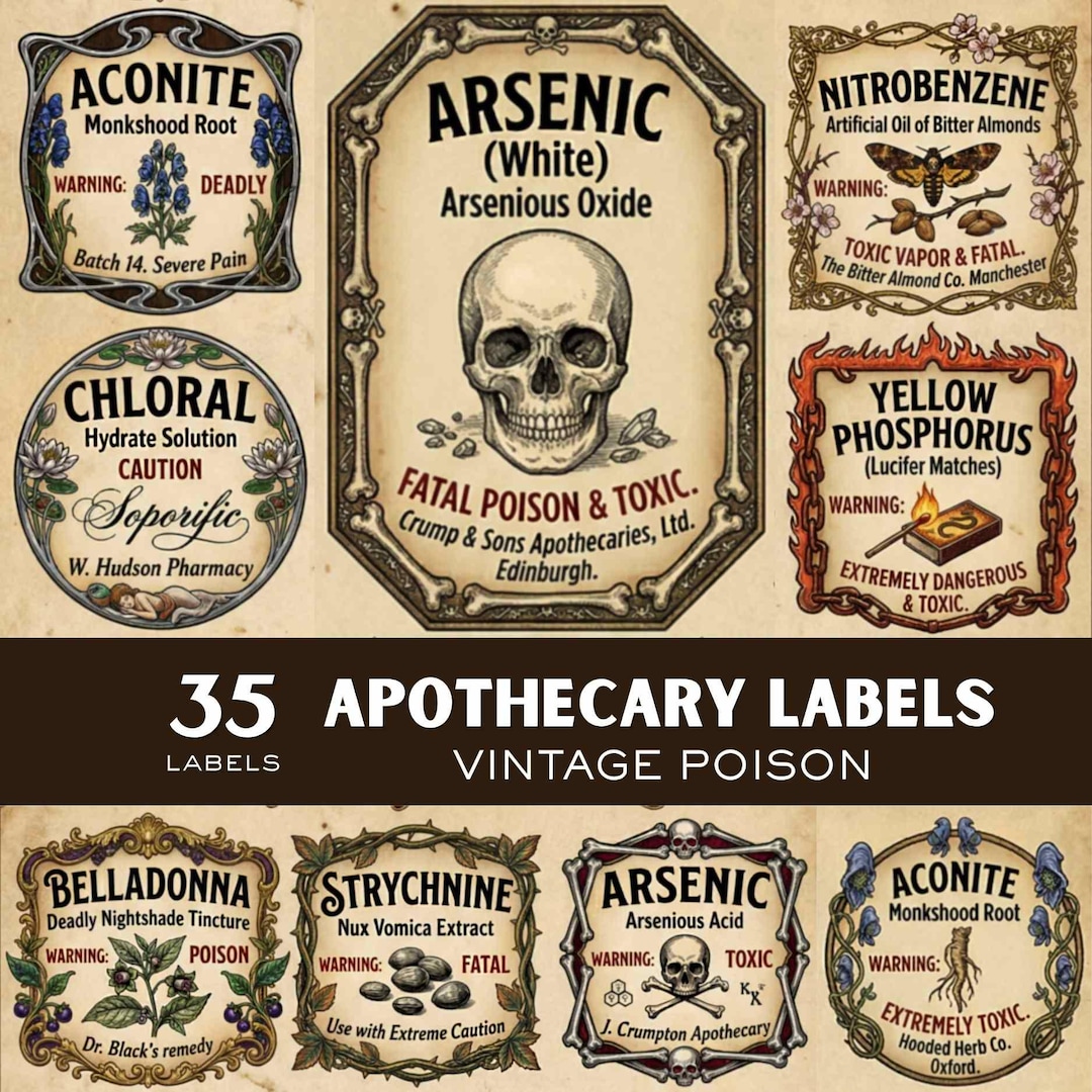 Vintage Poison Labels – Printable Apothecary Labels, Junk Journal Kit ...