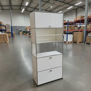 Authentic 1960s USM Haller Tall Cabinet: 5-Module Storage Unit in Pure White