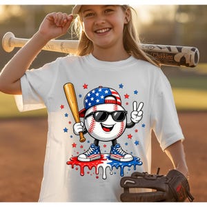 Patriottische honkbalmascotte, png, 4 juli Ice Cream Drip Design (digitale download)