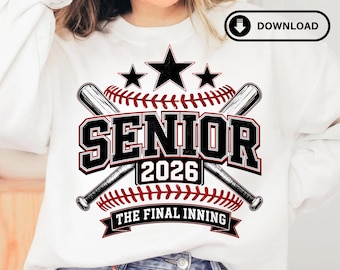 Honkbalshirt senior 2026, The Final Inning, moedercadeau afstuderen honkbal (PNG-download)