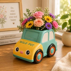 Cute Car Planter STL  | Cartoon Vehicle Flower Pot 3D Print File | Kawaii Car Vase STL | Succulent Planter STL | Commercial Use