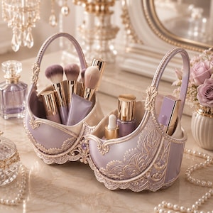 Luxury Makeup Organizer STL | Vanity Storage Basket STL | Cosmetic Holder 3D Print File | Elegant Beauty Organizer, Makeup Brush Holder stl