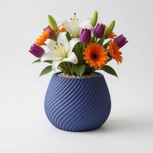 モダンなリブ付き3Dプリントプランター • ミニマルな屋内用植木鉢