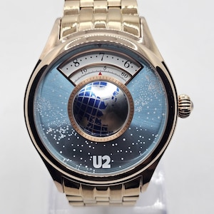 Vintage Automatic Watch Unique 3D Globe Blue Dial Rose Gold Stainless Steel Bracelet Men's Wrist watch