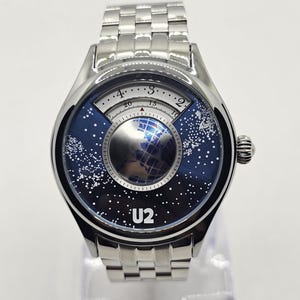 Reloj automático vintage único con esfera azul en 3D y brazalete de acero inoxidable color oro rosa. Reloj de pulsera para hombre.